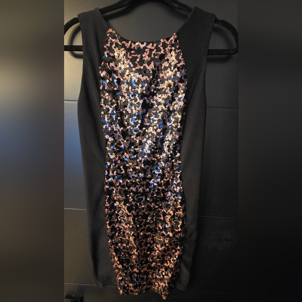 Elegant Black and Gold Sequin Mini Dress